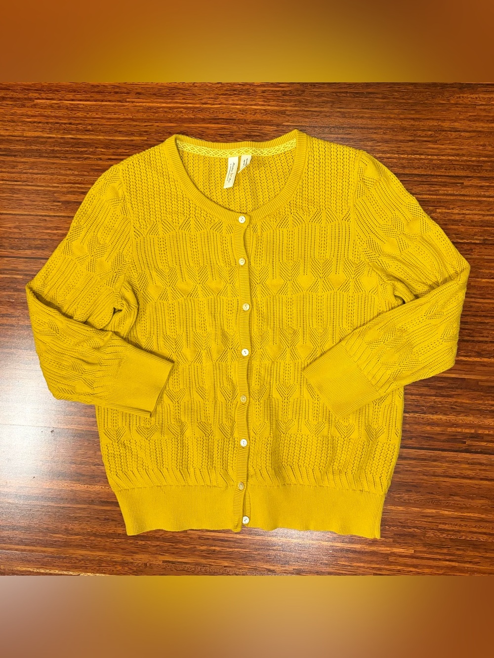 Anthropologie Meadow Rue Yellow Cable Knit Cardigan Sweater M EUC